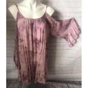 Design Lab Pink White Tye Dye Top Blouse Shirt Cold Shoulder‎ Boho Ruffle Medium